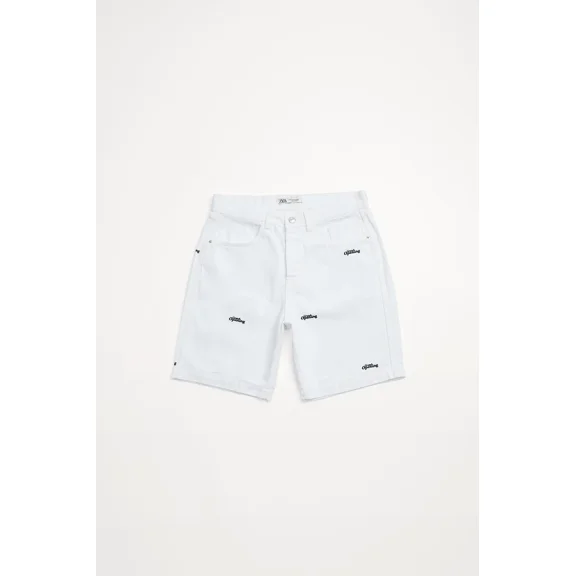 $49.90 ZARA Men's Embroidered Denim Shorts White Size 38