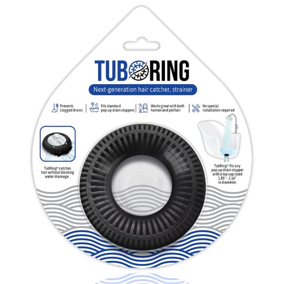 Protector de desagüe anticapellos TUB RING para desagüe emergente, negro