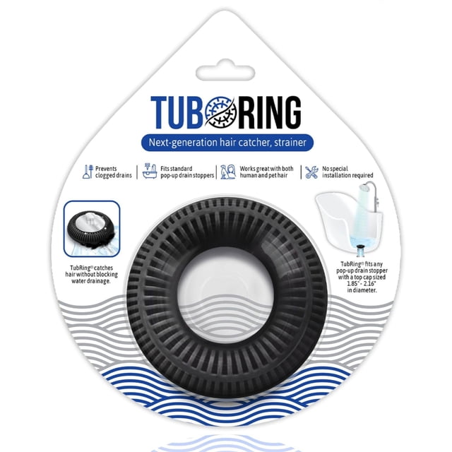 Protector de desagüe anticapellos TUB RING para desagüe emergente, negro