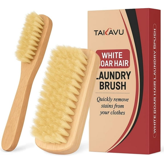 TAKAVU Boar Bristle Laundry Stain Brush Set (2pcs), Gentle Spot Scrubber for Delicate Clothes