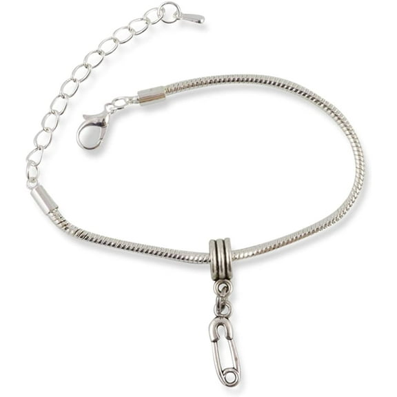 Safety Pin Snake Chain Charm Bracelet