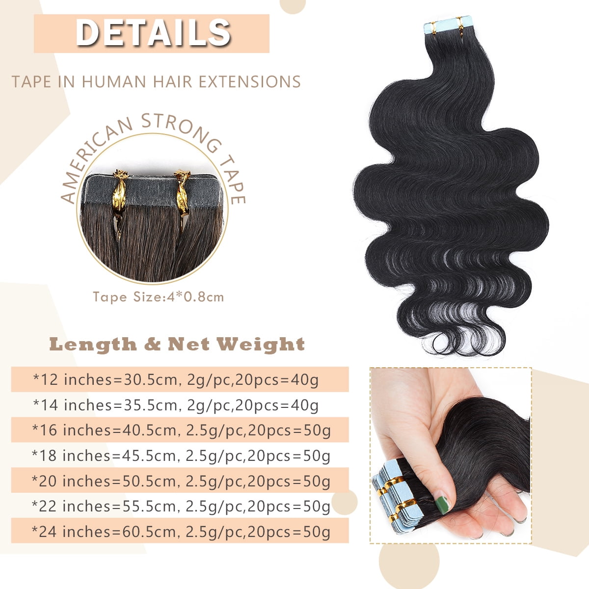 SEGO Curly Tape in Hair Extensions 100% Real Remy Human Hair Long Silky Thick Hair Gold Hair Acessories Black/Blonde/Gray/White Hair