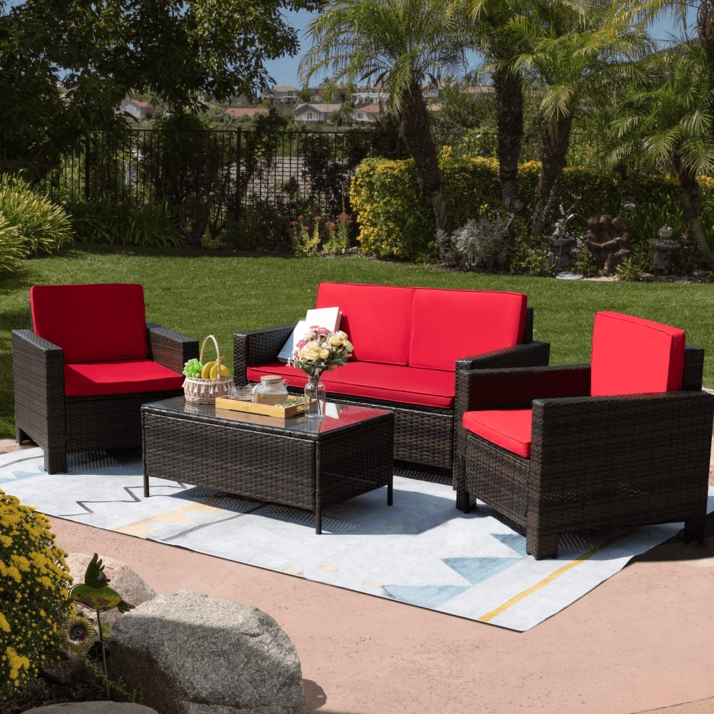 Walnew 4-Piece Wicker Outdoor Patio Conversation Set with Cushions