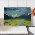 thumbnail image 2 of Mountain Cutting Board, Landscape with Road and Snow Capped Mountains Southern Alps New Zealand, Decorative Tempered Glass Cutting and Serving Board, Small Size, Navy Blue White Olive, by Ambesonne, 2 of 5