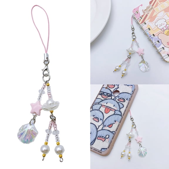 AOOOWER Beaded Keychain Long Tassels Lanyard Strings Lasers Shells Shape Pendant Straps