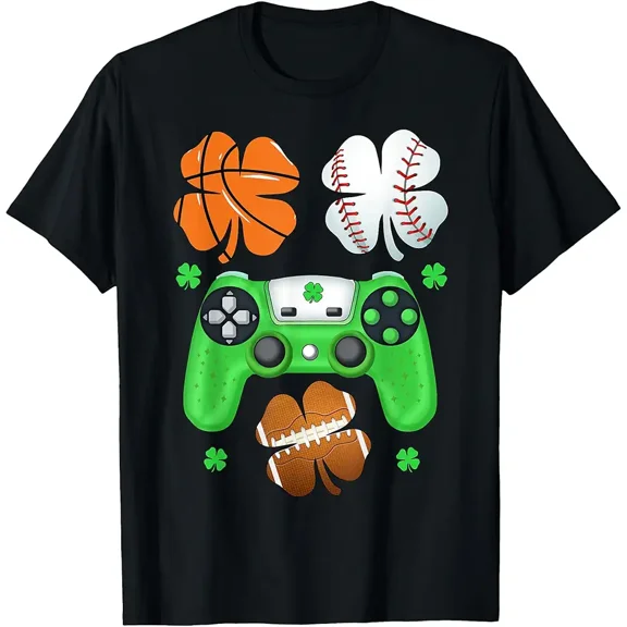 St Patricks day Shamrock Basketball Baseball gaming boys men T-Shirt