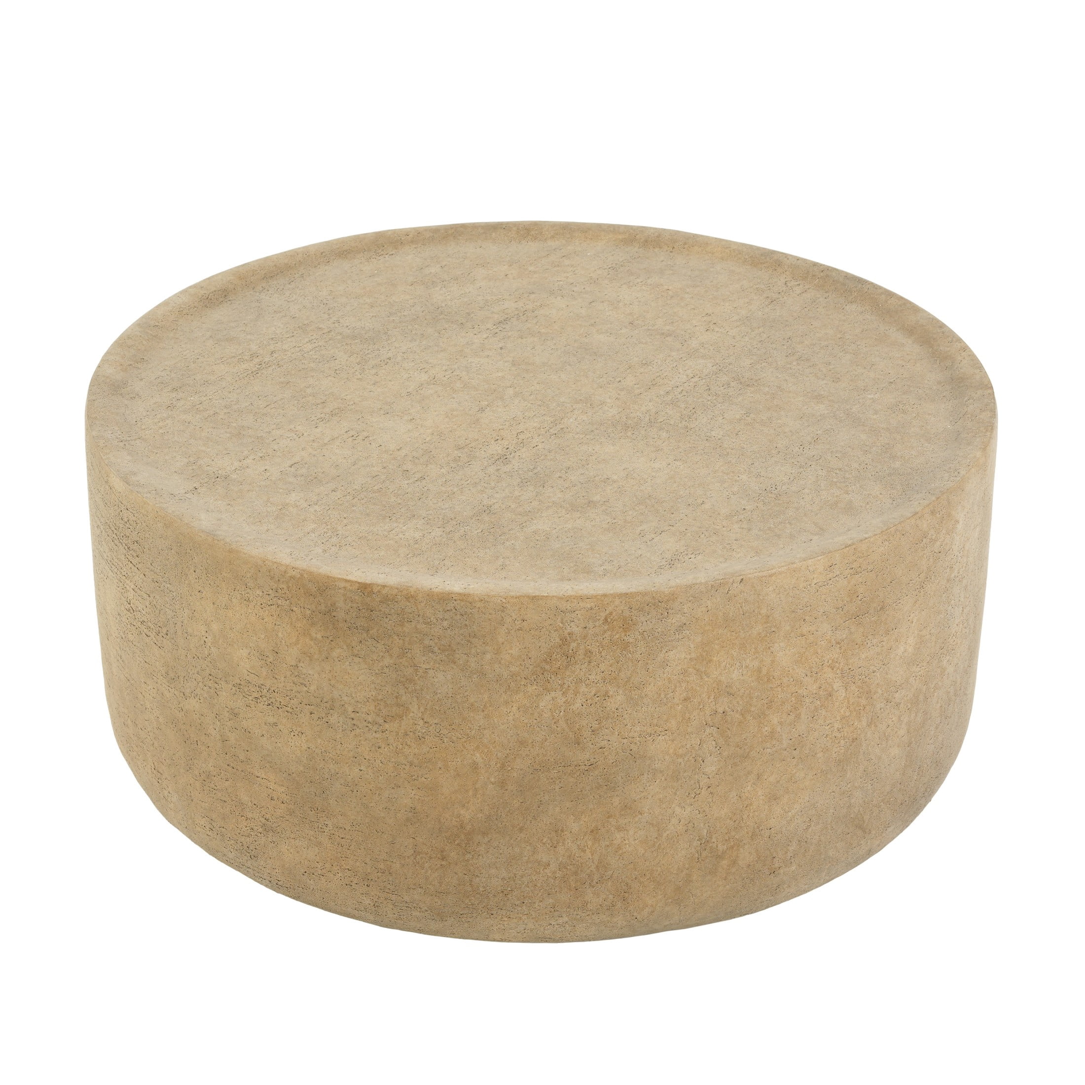 Christopher Knight Home 31.5" Modern Outdoor MGO Round Drum Coffee Table, Lightweight Concrete, Beige