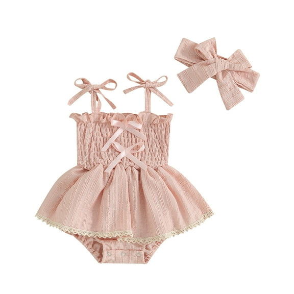 Bagilaanoe Newborn Baby Girl Rompers Dress Sleeveless Bodysuits Headband 3M 6M 12M 18M Infant Patchwork A-line Dresses