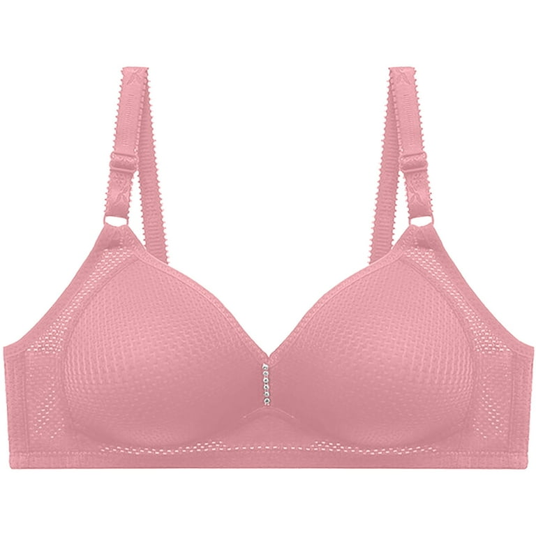 MRULIC lingerie for women Women's No Steel Ring Breathable Mesh Bra Large  Size Big Breast Comfort Underwear Women's Thin Push Up Bra Pink + XXL
