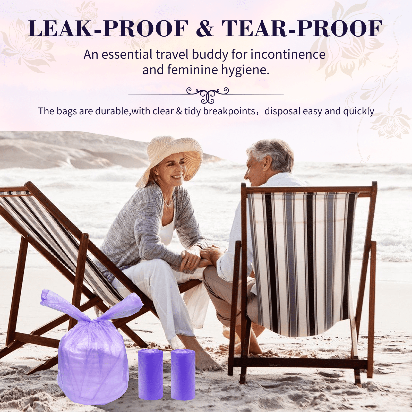 Dergik Large Diaper Bags for Adult&Baby, (18’’x23’’),96 Pcs, Vanilla Scented, for Elderly Waste Disposal, Baby Poop Bags, Sanitary Product at Home & Travel, Purple