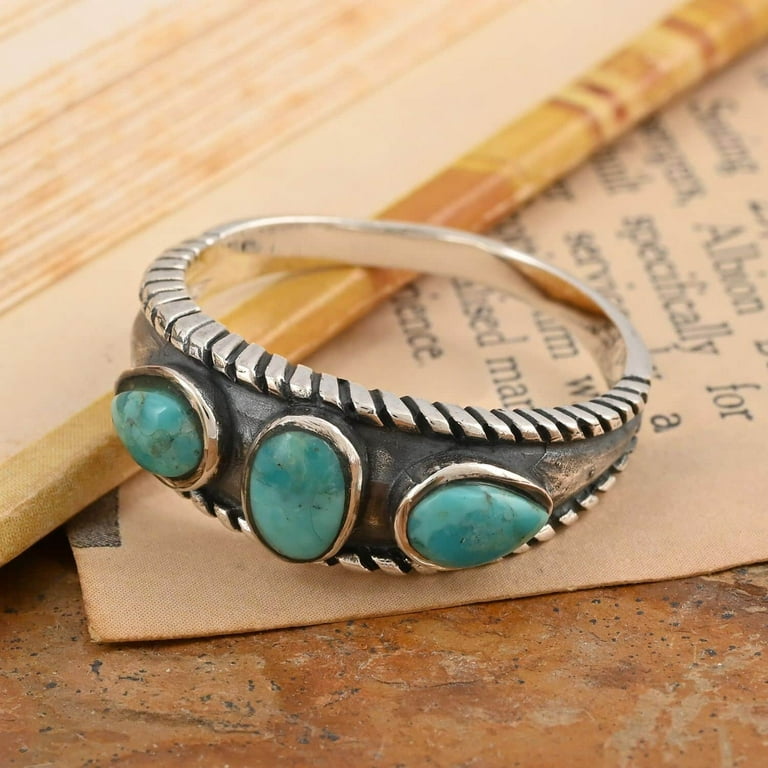 Shop LC Santa Fe Style Turquoise Mix 925 Sterling Silver 3 Stone Ring  Southwest for Women Jewelry Gifts Size 8 Ct 1.23 Boho Western Birthday Gifts