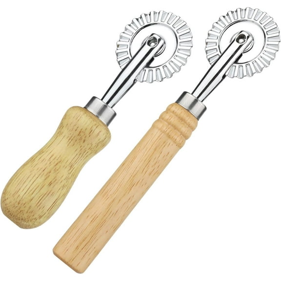 2pcs Ravioli Cutter Wheel, Pasta Cutter Roller with Long and Short Wooden Handle Ravioli Dumpling Stamp Maker Crimper CutterCake Cookie Dough Cutter Wheel for Kitchen