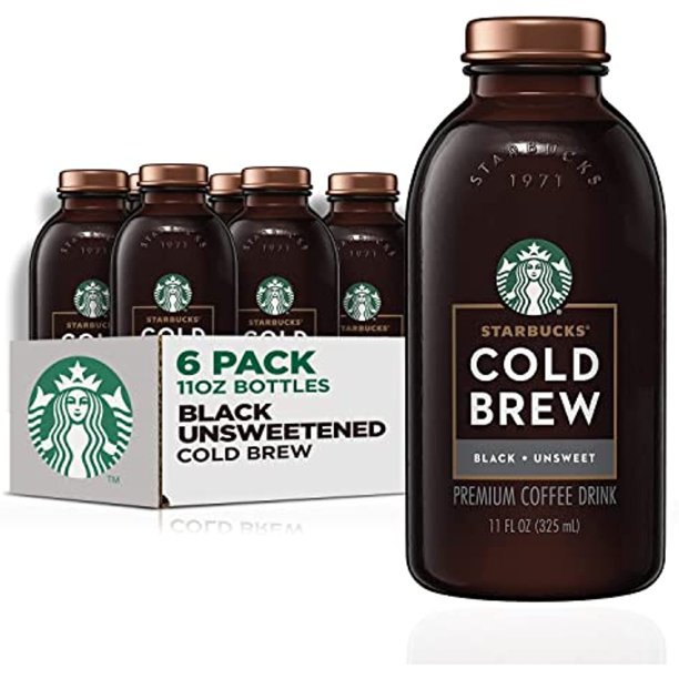 Starbucks Cold Brew Coffee, Black Unsweetened, 11 Oz Glass Bottles, 6