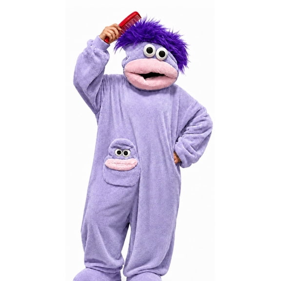 Big Mouth Monster Adult Onesie with Large Comb, Fleece One Piece Pajamas for Women & Men