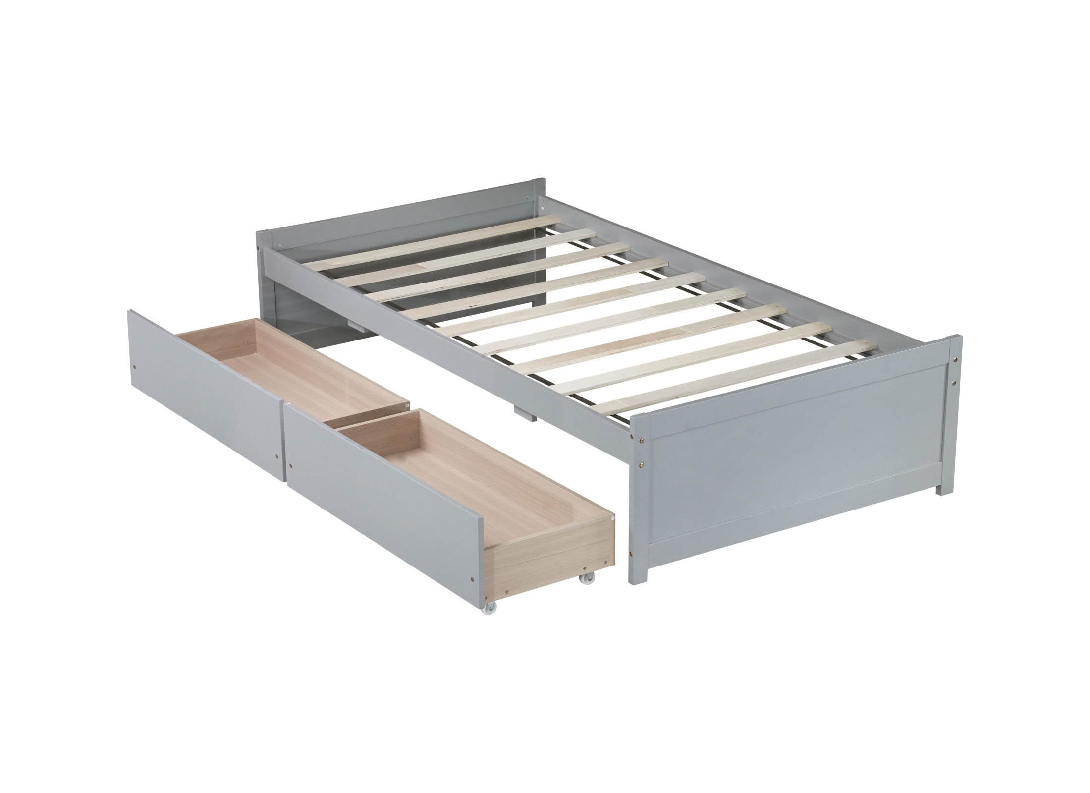 Noble House Opal Twin Bed with Integrated Storage Drawers, Solid Rubber Wood Platform Bed Frame, Gray