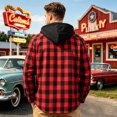 thumbnail image 5 of Havenx Flannel Plaid Hoodie Shirt for Men Long Sleeve Button Down Hooded Shirt Jackets with Chest Pocket Drawstring Hoodies Fall Winter Lightweight Loose Fit Casual Clothes, 5 of 6