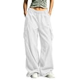 thumbnail image 5 of RongHuan Women's Cargo Pants Loose Fit Hiking Trousers Elastic Waist Wide Leg Pant with Pockets, 5 of 9