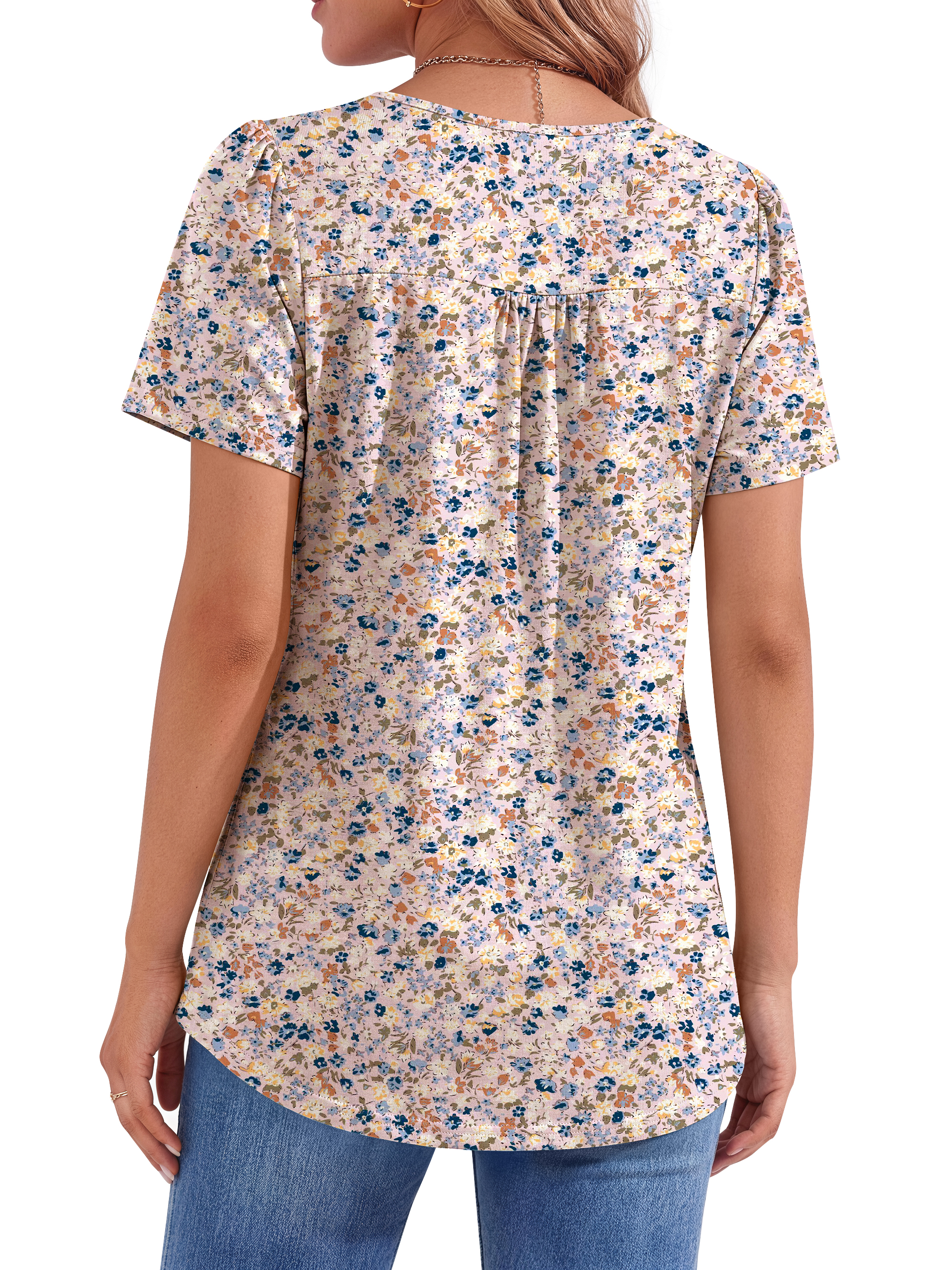 Fantaslook Women's Pleated Tunic Blouse, Short Sleeve, Pink photo 4