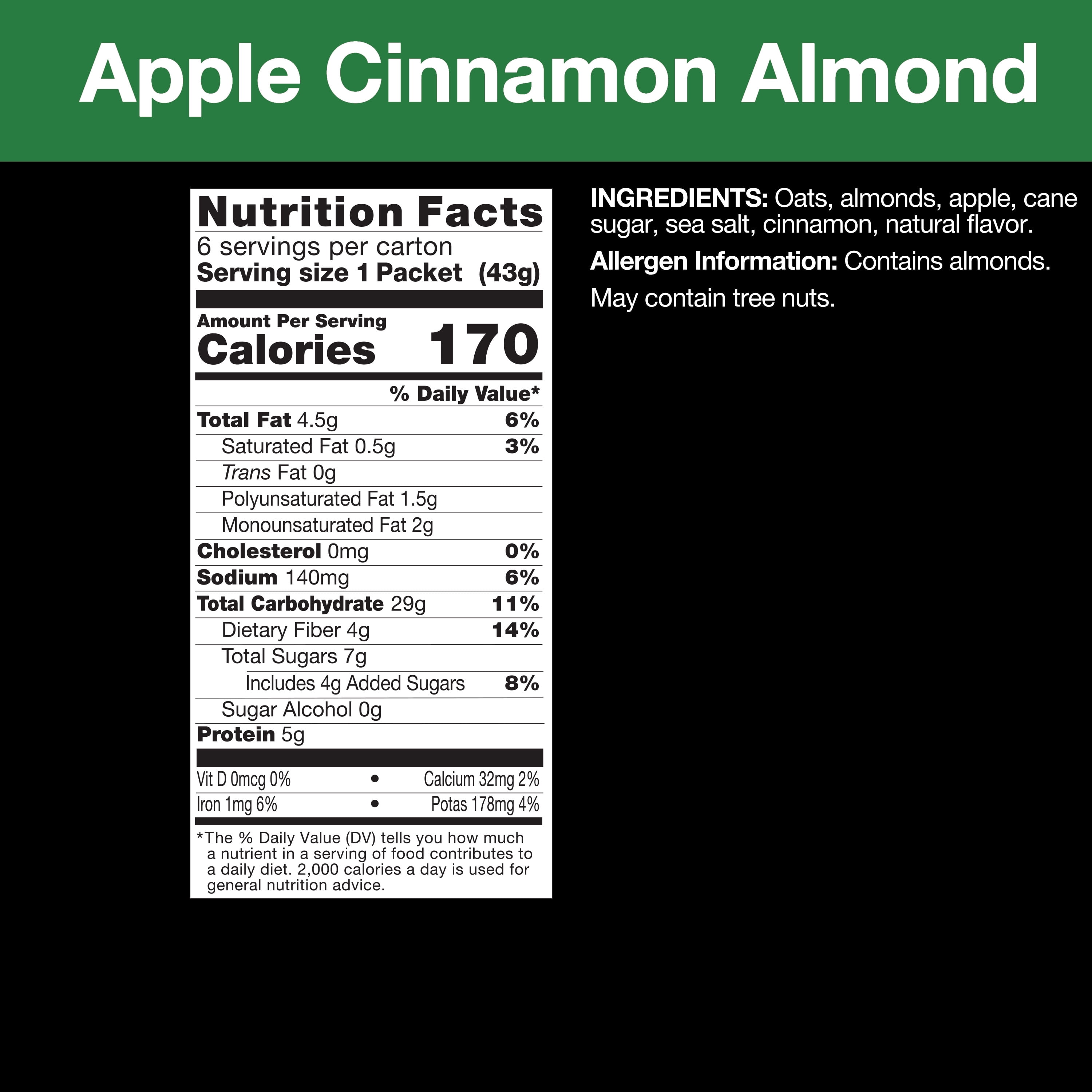 KIND Gluten Free Apple Cinnamon & Almond Oatmeal, 1.5 oz, 6 Count