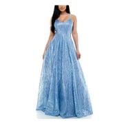 SAY YES TO THE PROM Womens Light Blue Zippered V Neck Full-Length Prom Fit + Flare Dress Juniors 13