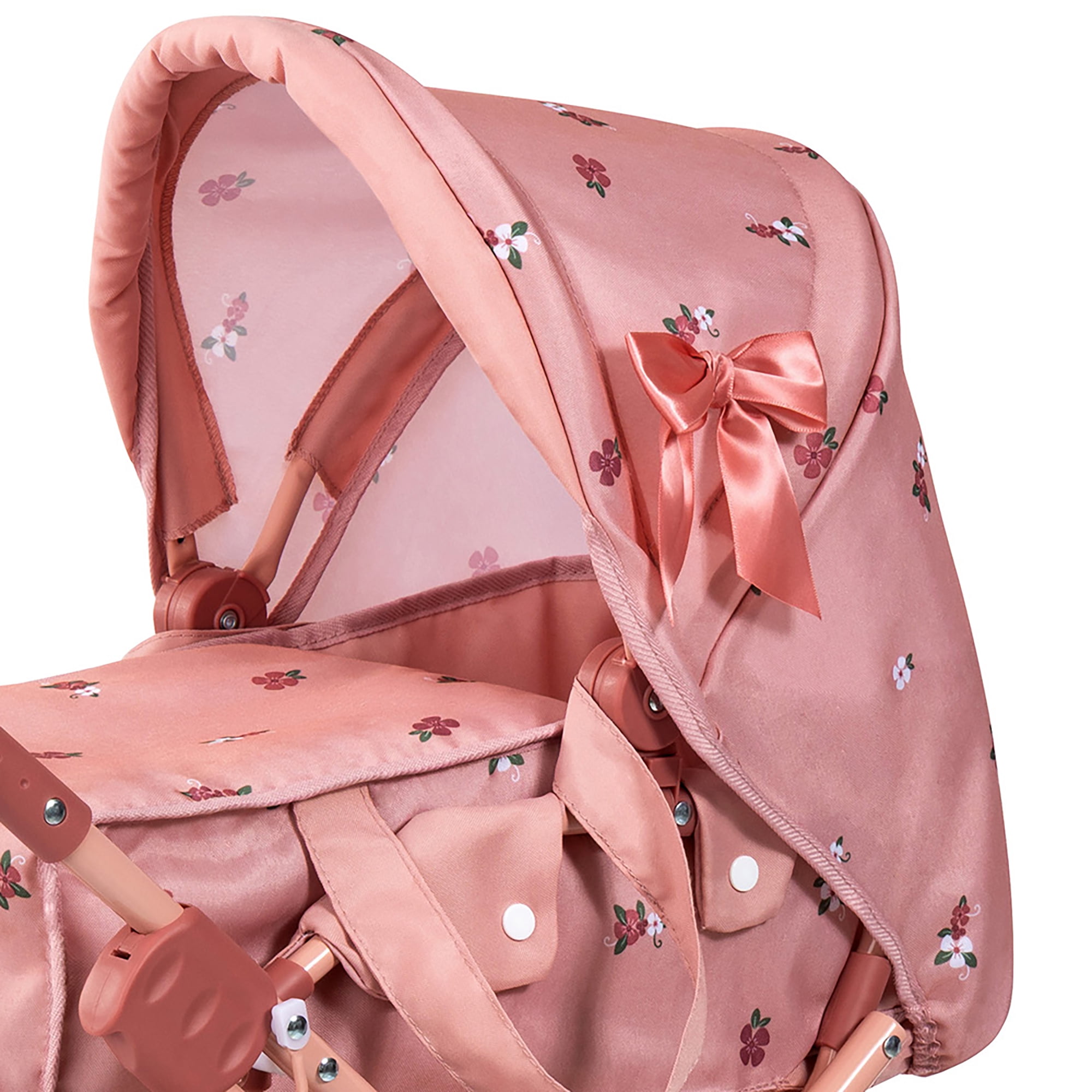 Bayer Design: Doll Pram City Star - Pink & Flowers - 2-In-1 Adjustable Pushchair & Stroller, Removable Carrycot, Handbag, Toy Fits 18" Dolls, Kids 3+