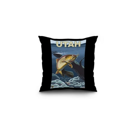 Cutthroat Trout Fishing - Utah - LP Original Poster (16x16 Spun Polyester Pillow, Black