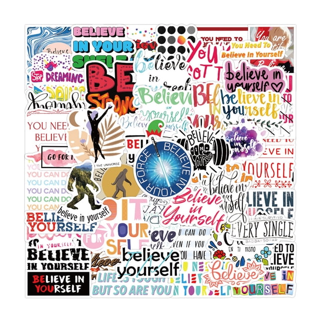 Yuarrent 50 Uds pegatina impermeable frases inspiradoras en inglés pegatinas de grafiti maleta portátil Scooter refrigerador pegatinas de taza Decoración del hogar Creer en ti mismo