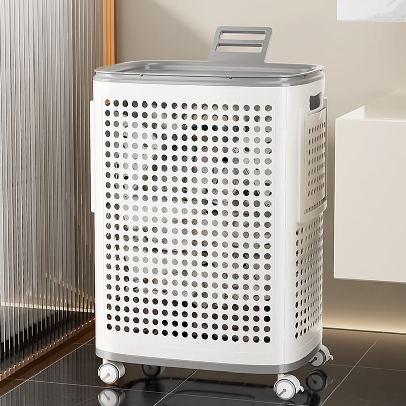 Laundry Hamper with Wheels and Built-in Side Baskets, Large Capacity Clothes Hamper Organizer with Ventilation, Mobile Storage for Bedroom Bathroom