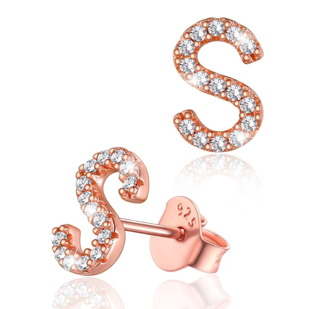 Pendientes Silvora Shiny Letter Initial para mujer de plata esterlina con circonita cúbica