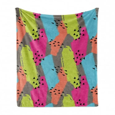 Modern Soft Flannel Fleece Blanket, Vector Abstract Design Colorful Brush Strokes with Geometric Triangles Image Print, Cozy Plush for Indoor and Outdoor Use, 60" x 80", Multicolor, by Ambesonne