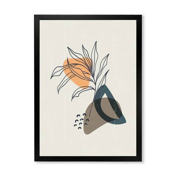 Designart 'Minimalist Shapes With Ancient Plant I' Modern Framed Art Print