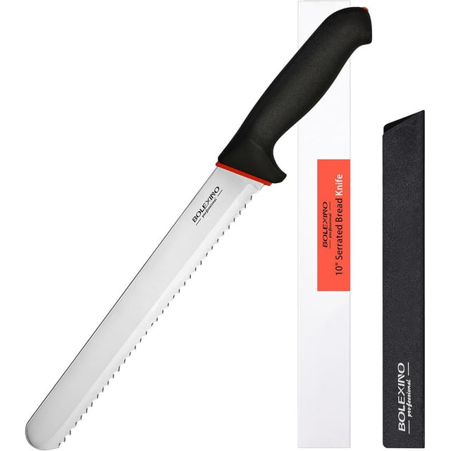 BOLEXINO 10 Inch Wavy Edge Serrated Bread Knife With Non-Slip Softgrip, Sharp & Long Blade For Homemade Bread, Crusty Breads, Cake, Bagel, 2.5MM Thickened Japanese High Carbon Stainless Steel