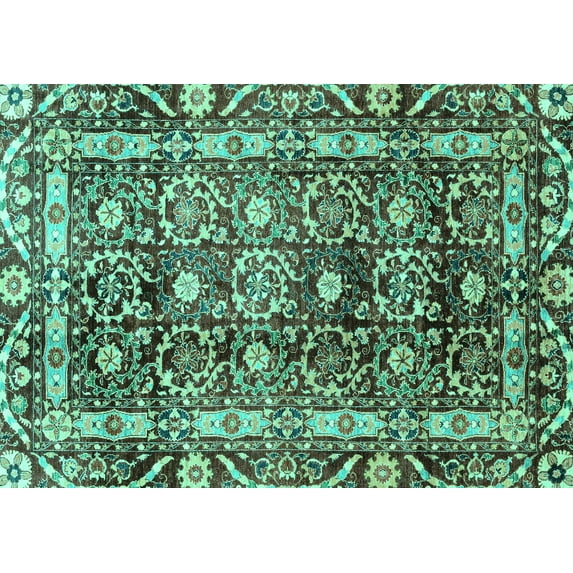 Ahgly Company Indoor Rectangle Oriental Turquoise Blue Traditional Area Rugs, 8' x 12'