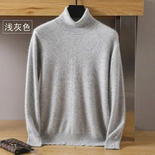 Autumn/Winter New Men's 100% Pure Wool Cold Resistant Clothing High Polo Collar Solid Color Pullover Fashion Sweater
