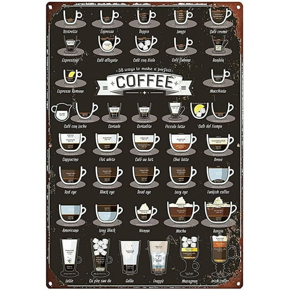 8 x 12 in Metal Tin Sign - Sign for Home 44 Types of Coffee Drinks to Know & Care About Friedcoffee Metal Tin Sign Kitchen Pub Novelty Coffee Bar Club Wall Poster 12x8 Inch Yard Garden Farm Man Cave