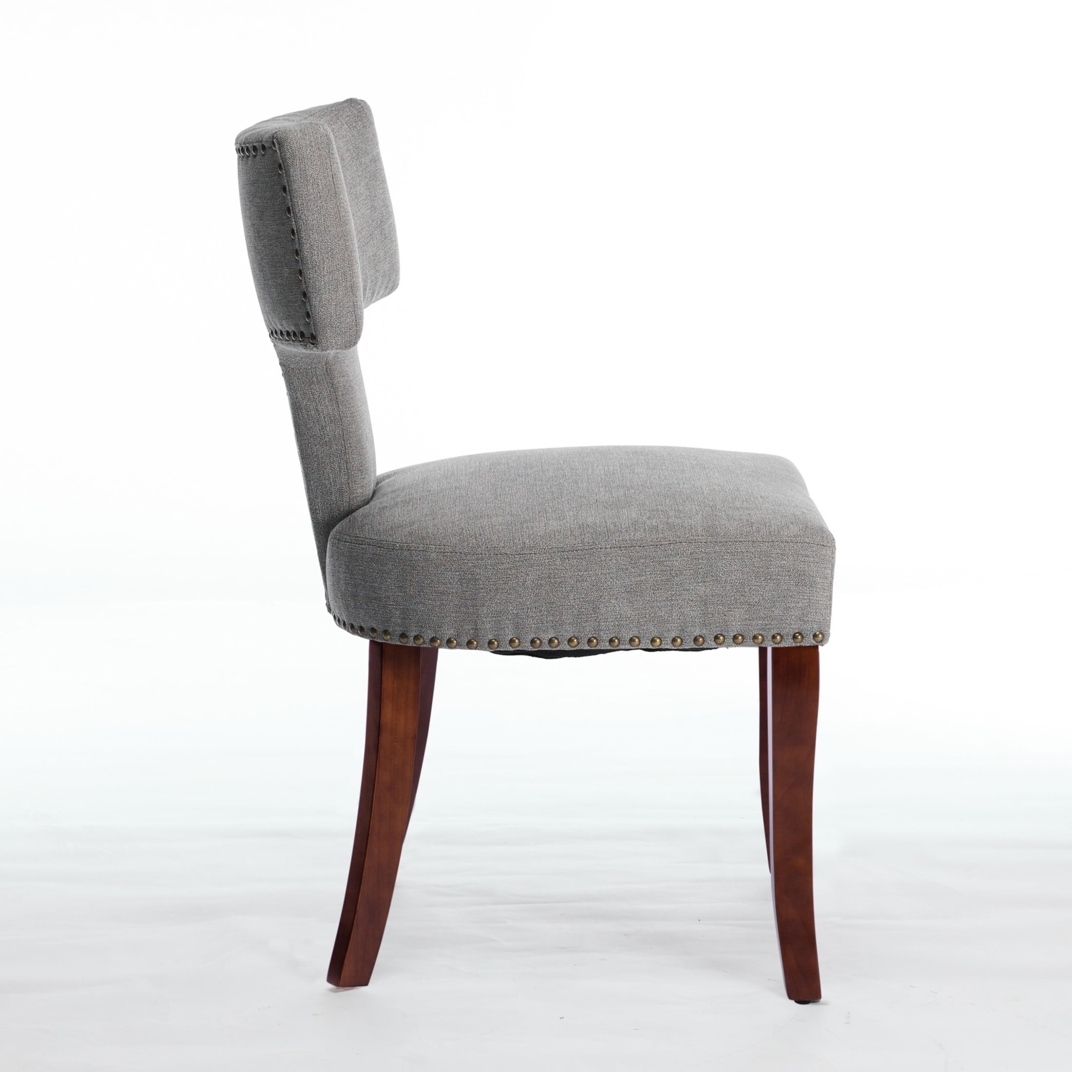 Persa Modern Upholstered Dining Chairs with Copper Studs, Rubberwood Frame, Gray, Set of 2