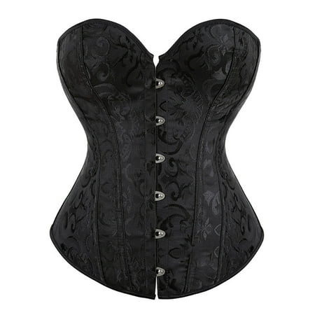 Prolriy Corset Tops for Women  Women s Bustier Corset Top Sets Black Satin Waist Cincher Plus Size Gothic Tops Womens Tops Black XS