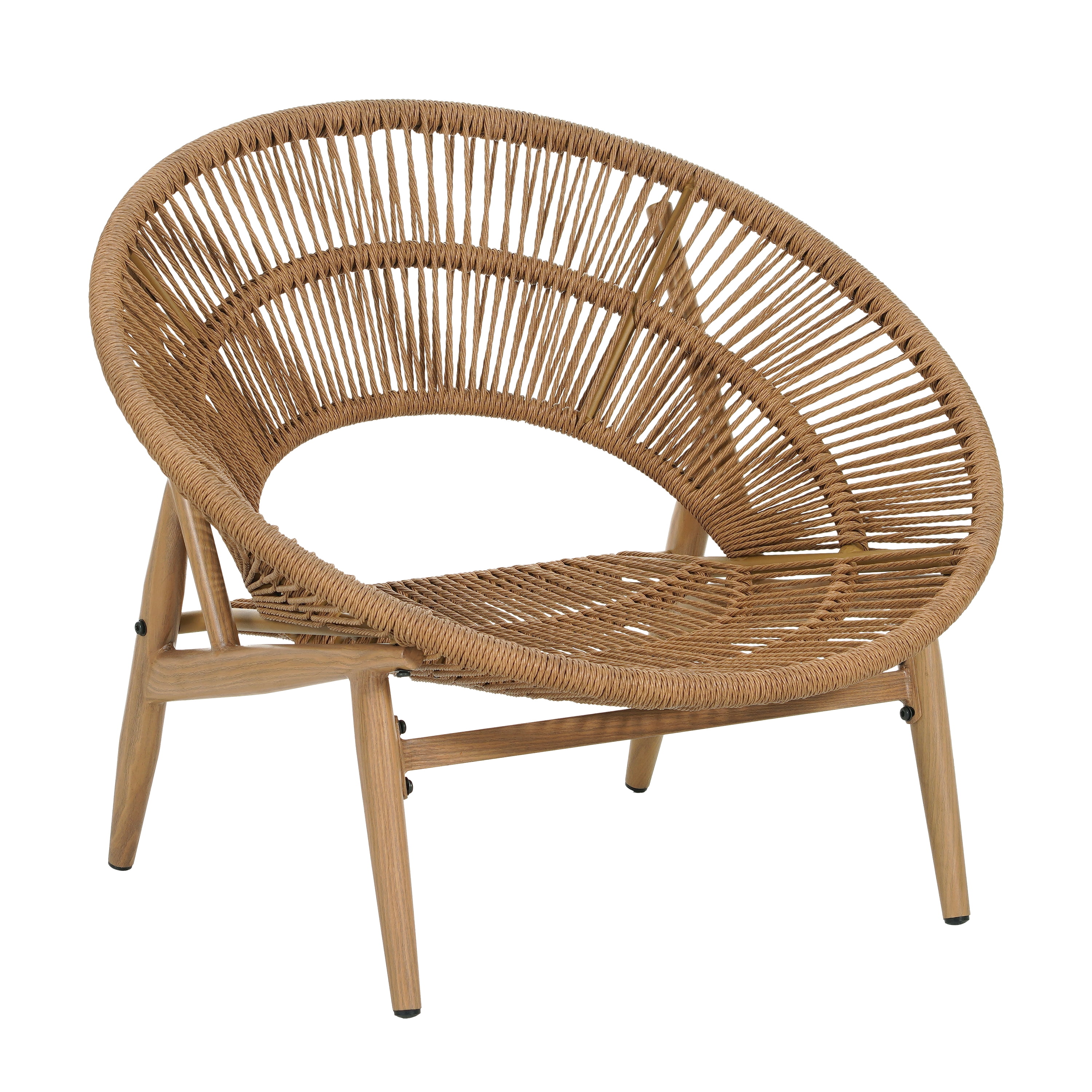Outdoor Wicker Papasan Style Lounge Chair Light Brown Wicker with Beige Cushion for Patio, Light Brown