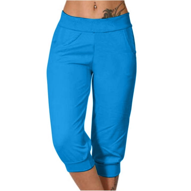Timegard Pantalon Capri de Survêtement pour Femmes, Bas Resserré, Couleur Unie, Joggers Raccourcis, Pantalon d'Entraînement avec Poches