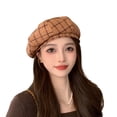 thumbnail image 2 of dianhelloya Women Winter Beret Plaid Print Contrast Color Elastic Adjustable Soft Warm Decorative Dome Lady Cap Painter Hat Khaki, 2 of 8