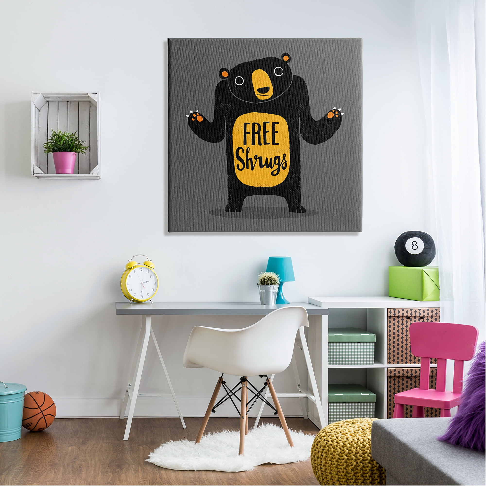Stupell Industries Free Shrugs Phrase Funny Black Bear Illustration Canvas Wall Art, 36 x 36, Design by Michael Buxton