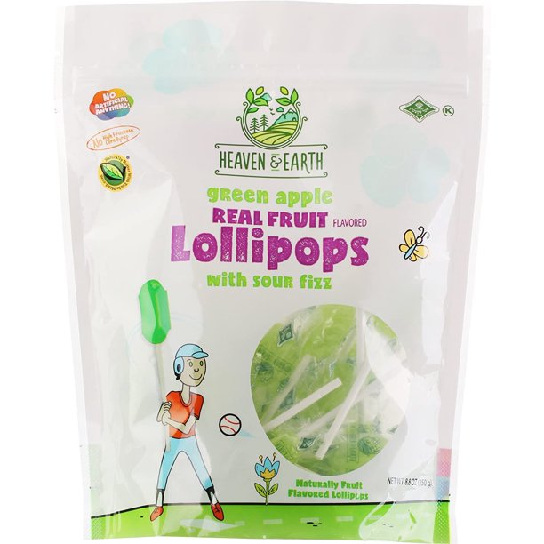 Heaven & Earth Green Apple Fruit Flavored Lollipops 3 Pack