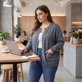 thumbnail image 2 of Agnes Orinda Women's Plus Size Long Sleeves Button Down Crew Neck Knit Sweater Cardigan 2X Gray, 2 of 8