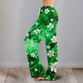 thumbnail image 5 of Fgvctg St. Patrick's Day Pajama Pants Womens Lucky Shamrock Clover Print Wide Leg Pajama Sleepwear High Waisted Pj Pants Loose Spring Drawstring Lounge Pants Green 2XL, 5 of 5