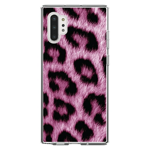 DistinctInk Clear Shockproof Hybrid Case for Galaxy Note 10 PLUS (6.8" Screen) - TPU Bumper, Acrylic Back, Tempered Glass Screen Protector - Pink Black Leopard Fur Skin Print