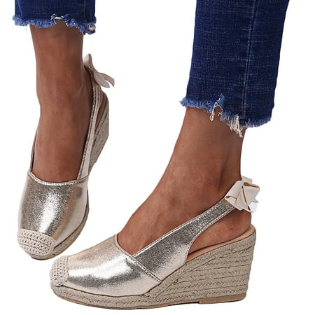 

Round Toe Platform Wedge Heel Roman Shoes Snake Print Bow Ladies Sandals