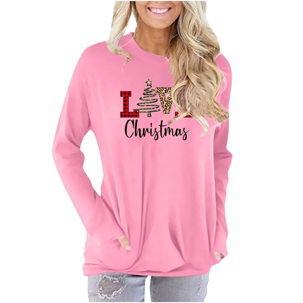 Camisas Navideñas Para Mujer, Camisetas de Manga Larga, Blusa Pulóver Fruncida de Cuello Redondo Con Estampado de Moda Erógena Informal Odeerbi ODB201895