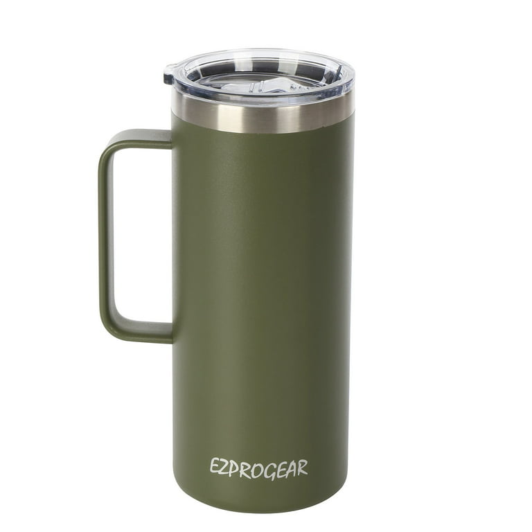 Large Travel Coffee Mug Tumbler with Clear Slide Lid & Handle, Reusable  Vacuum Insulated Double Wall Stainless Steel Thermos, Fits in Cup Holder,  30oz (Light Green) 