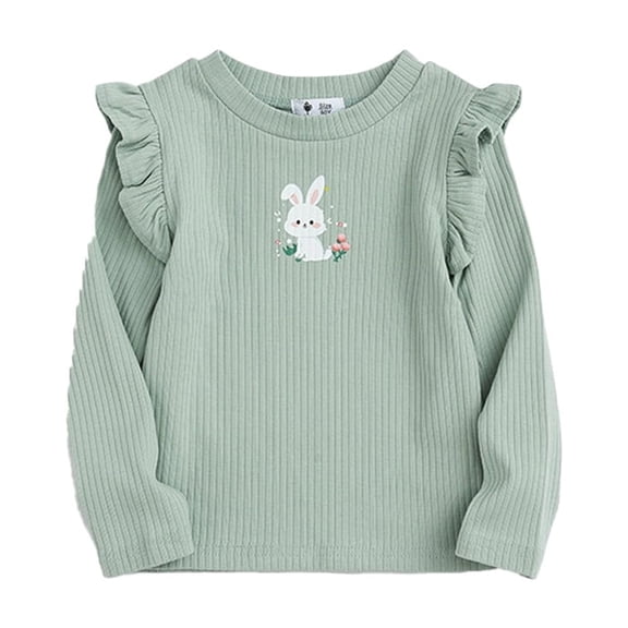 Beautyzll Toddler Baby Girls Long Sleeve Lapel Shirts Kids Soft Basic Cotton T-Shirts Top Solid Color Ruffle Layering Tees 2-8T