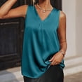 thumbnail image 2 of Women Satin Tank Tops Vneck Pullover Camisole Comfy Pleated Blouses Vest Trendy Women’s Tanks Lady Sleeveless T-Shirts Solid Casual Camis 2025 Summer Fashion,, 2 of 4